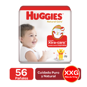 Pañales Huggies Natural Care Talla XXG - 56uds