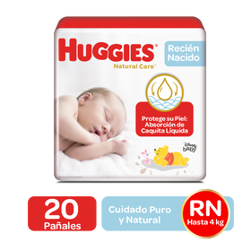 Pañales Huggies Natural Care Recien Nacido - 20uds