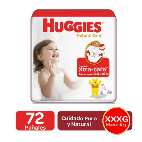 Pañales Huggies Natural Care Talla XXXG - 72uds